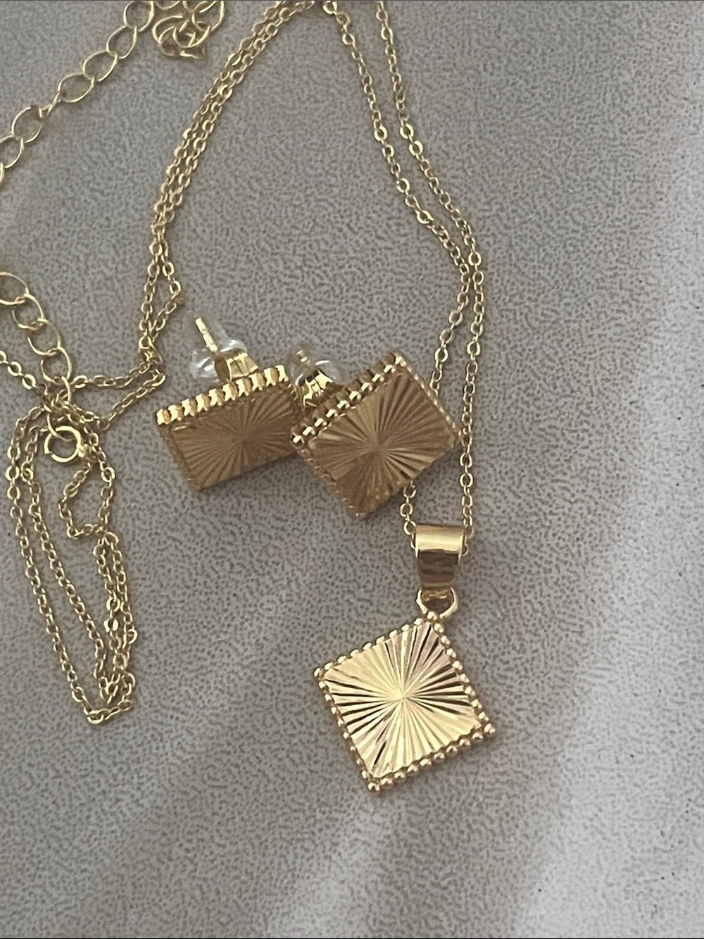 Gold-Tone Radiant Square Pendant Necklace & Stud Earrings Set